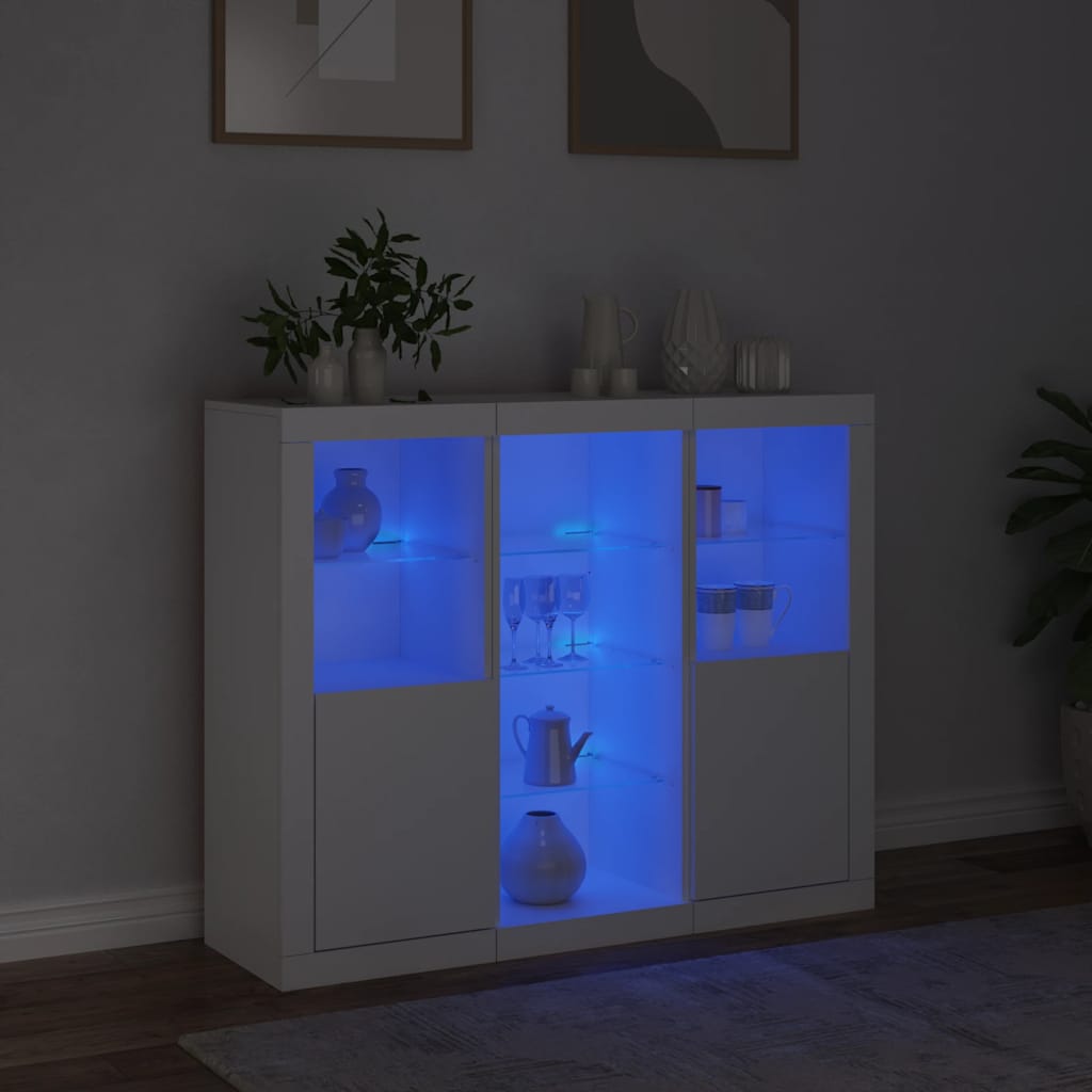 Buffets avec lumières LED 3 pcs blanc bois d'ingénierie - XIOS