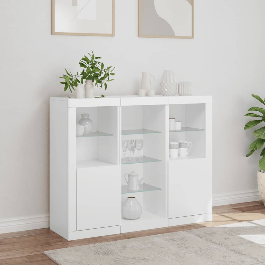 Buffets avec lumières LED 3 pcs blanc bois d'ingénierie - XIOS