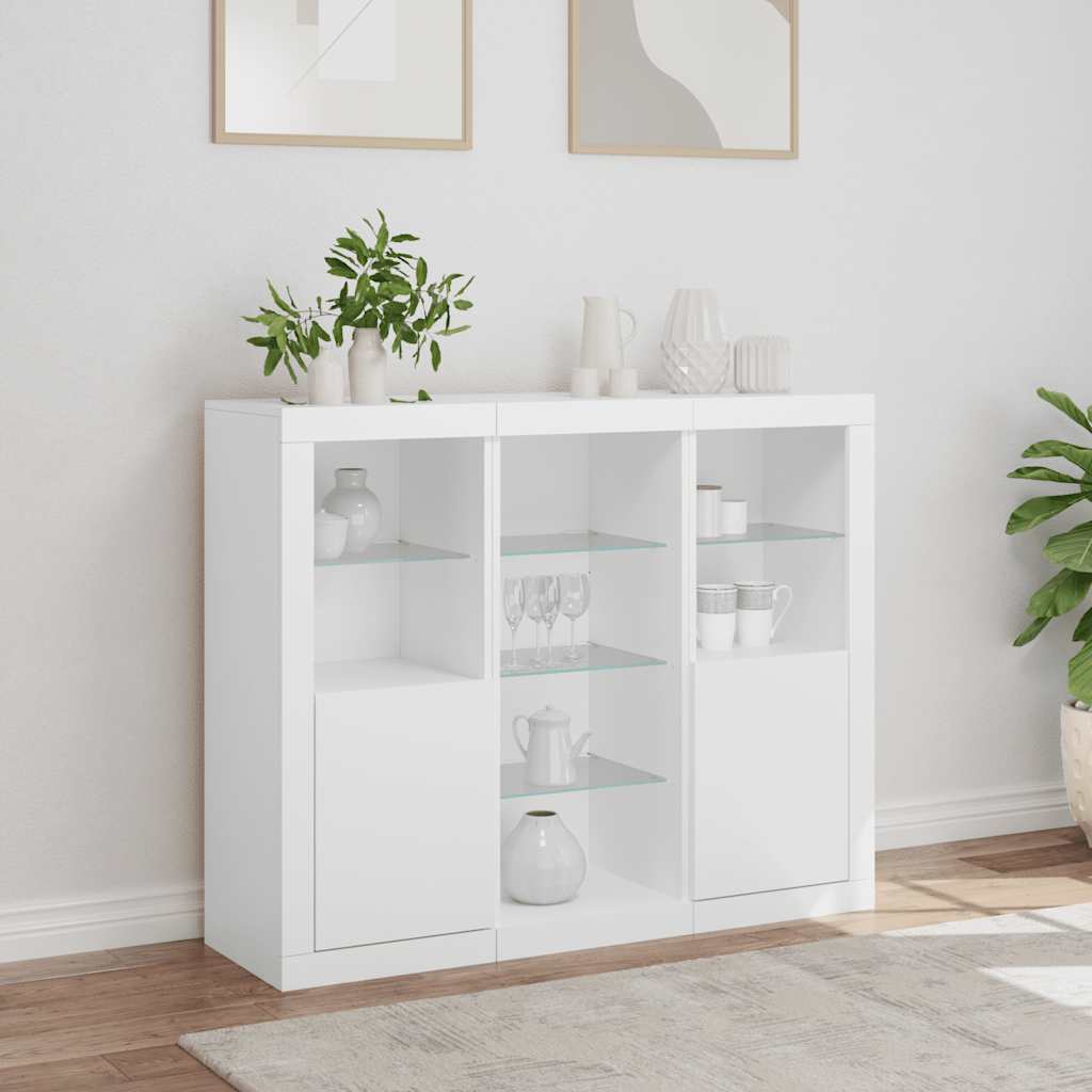 Buffets avec lumières LED 3 pcs blanc bois d'ingénierie - XIOS