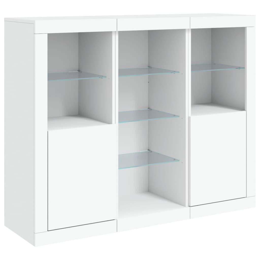 Buffets avec lumières LED 3 pcs blanc bois d'ingénierie - XIOS