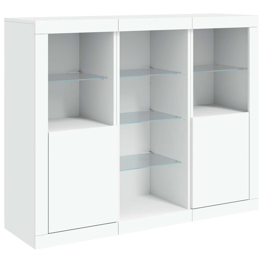 Buffets avec lumières LED 3 pcs blanc bois d'ingénierie - XIOS