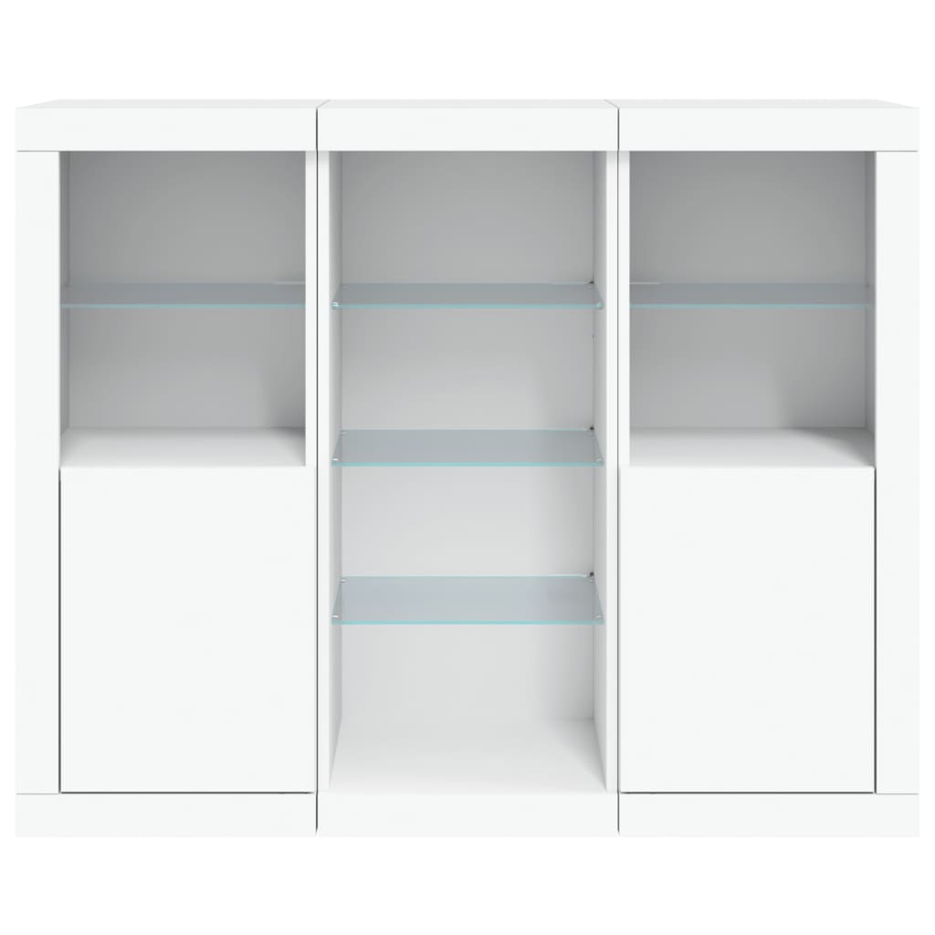 Buffets avec lumières LED 3 pcs blanc bois d'ingénierie - XIOS