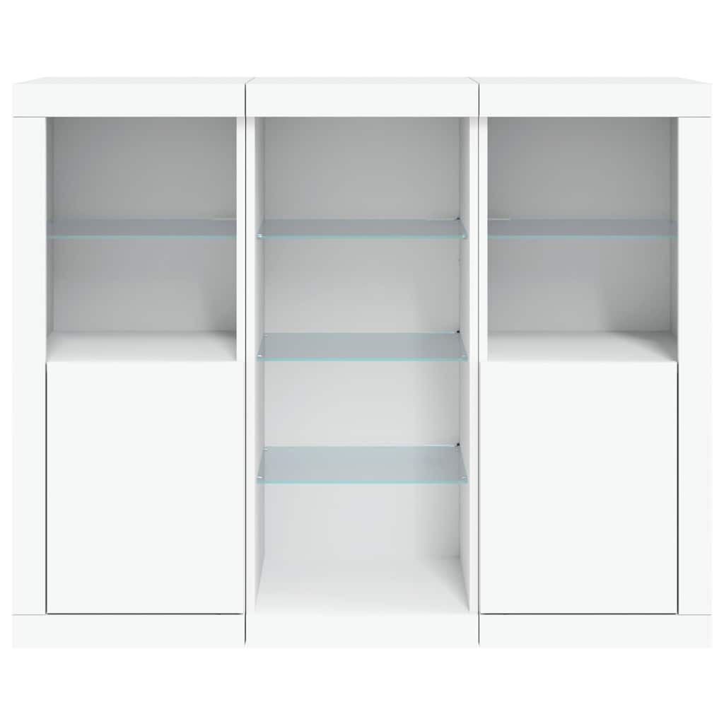 Buffets avec lumières LED 3 pcs blanc bois d'ingénierie - XIOS