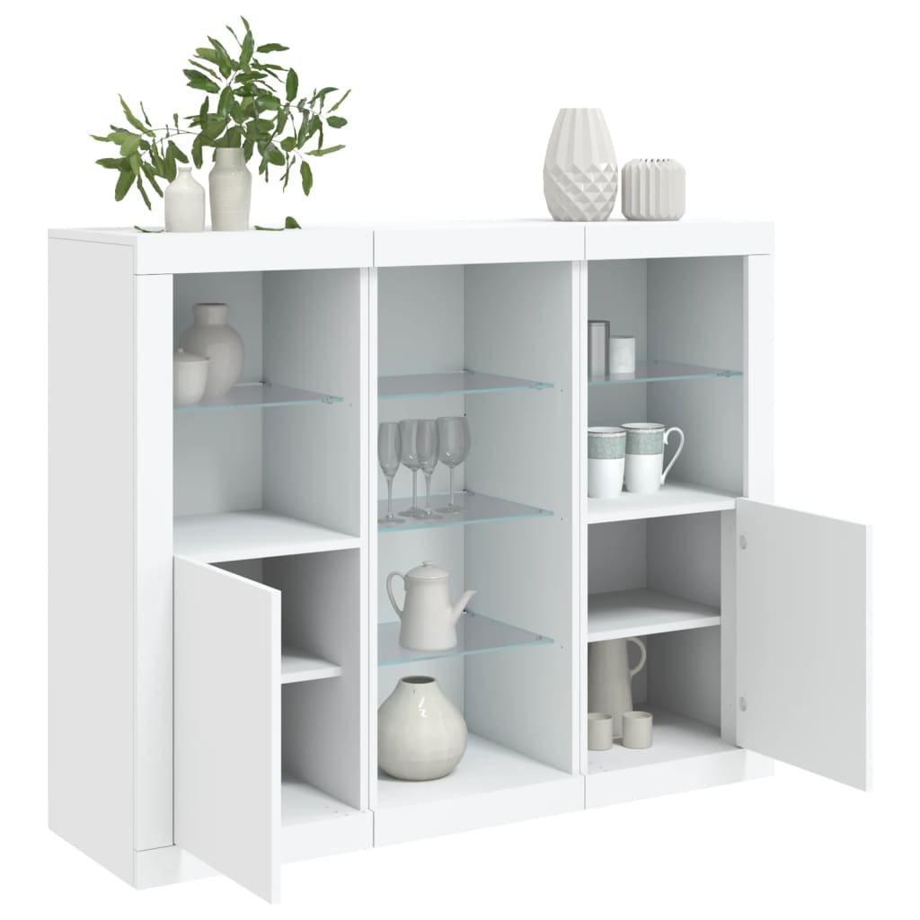 Buffets avec lumières LED 3 pcs blanc bois d'ingénierie - XIOS