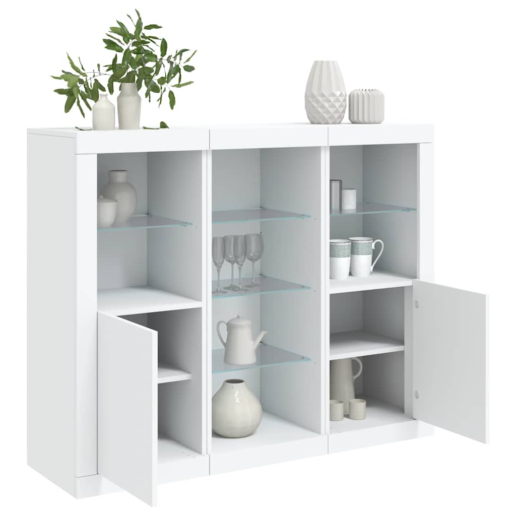 Buffets avec lumières LED 3 pcs blanc bois d'ingénierie - XIOS