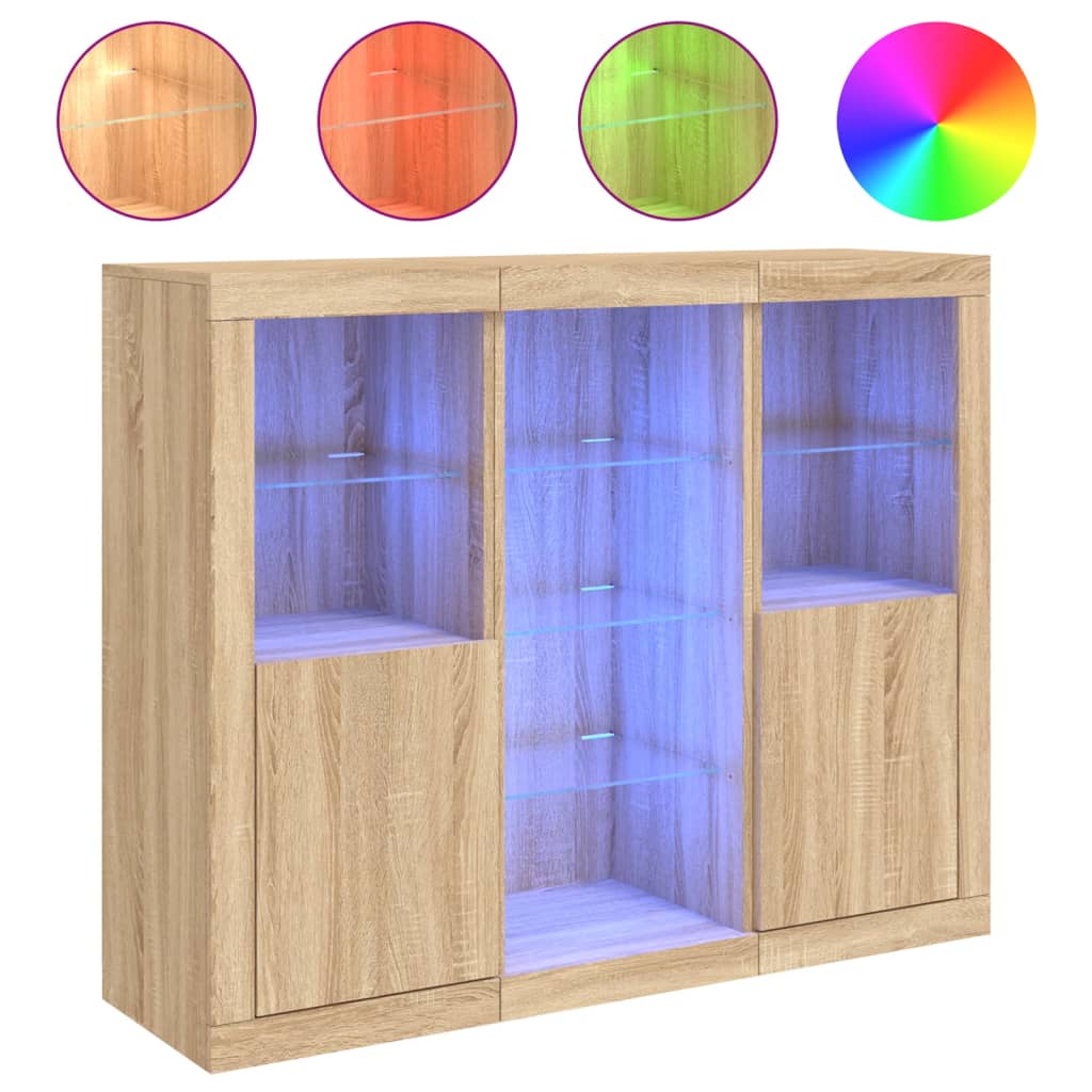 Buffets avec lumières LED 3 pcs chêne sonoma bois d'ingénierie - XIOS