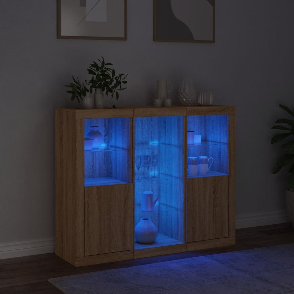 Buffets avec lumières LED 3 pcs chêne sonoma bois d'ingénierie - XIOS