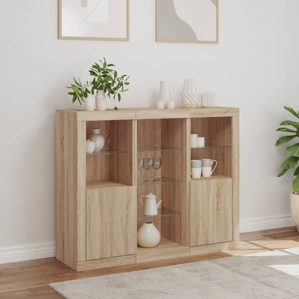 Buffets avec lumières LED 3 pcs chêne sonoma bois d'ingénierie - XIOS