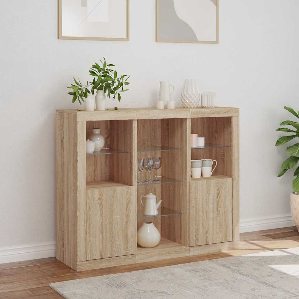 Buffets avec lumières LED 3 pcs chêne sonoma bois d'ingénierie - XIOS