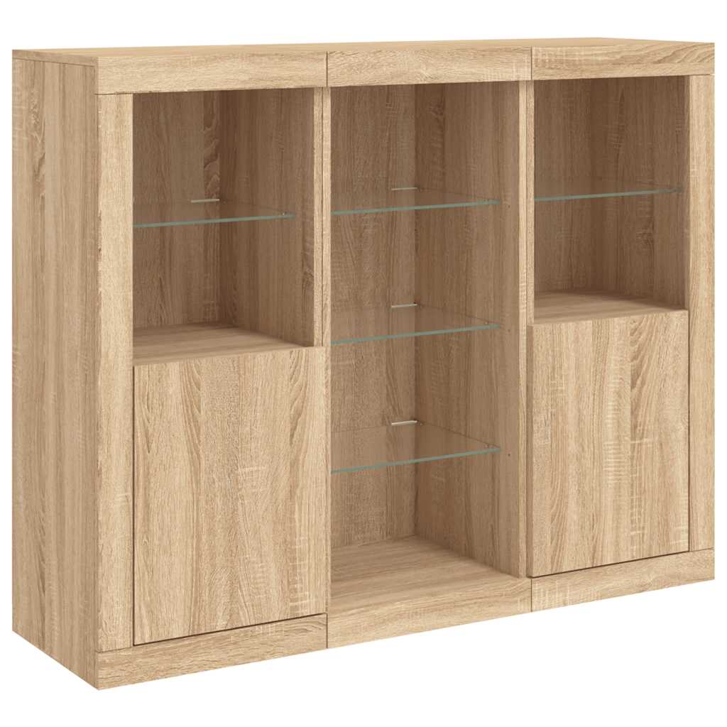 Buffets avec lumières LED 3 pcs chêne sonoma bois d'ingénierie - XIOS
