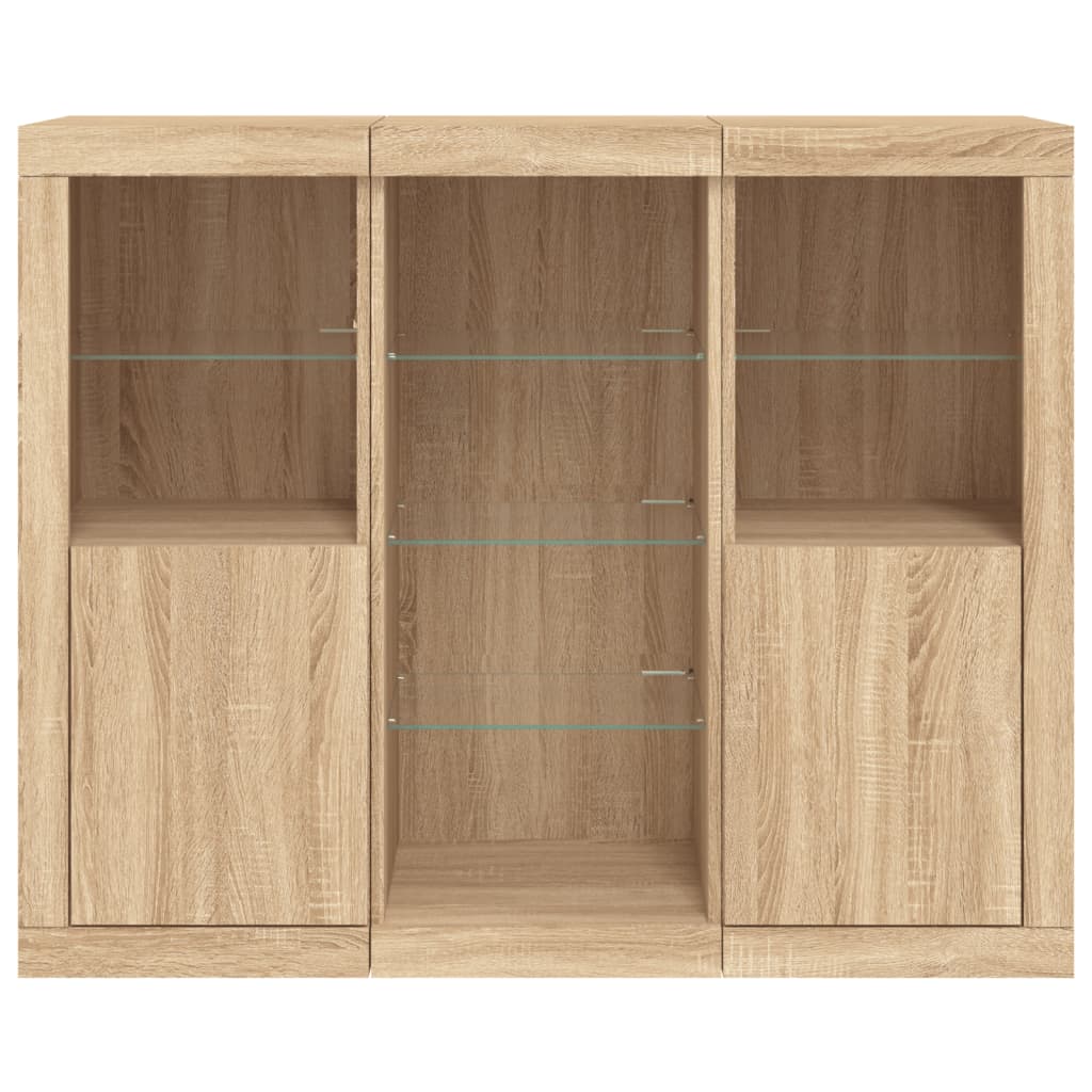 Buffets avec lumières LED 3 pcs chêne sonoma bois d'ingénierie - XIOS