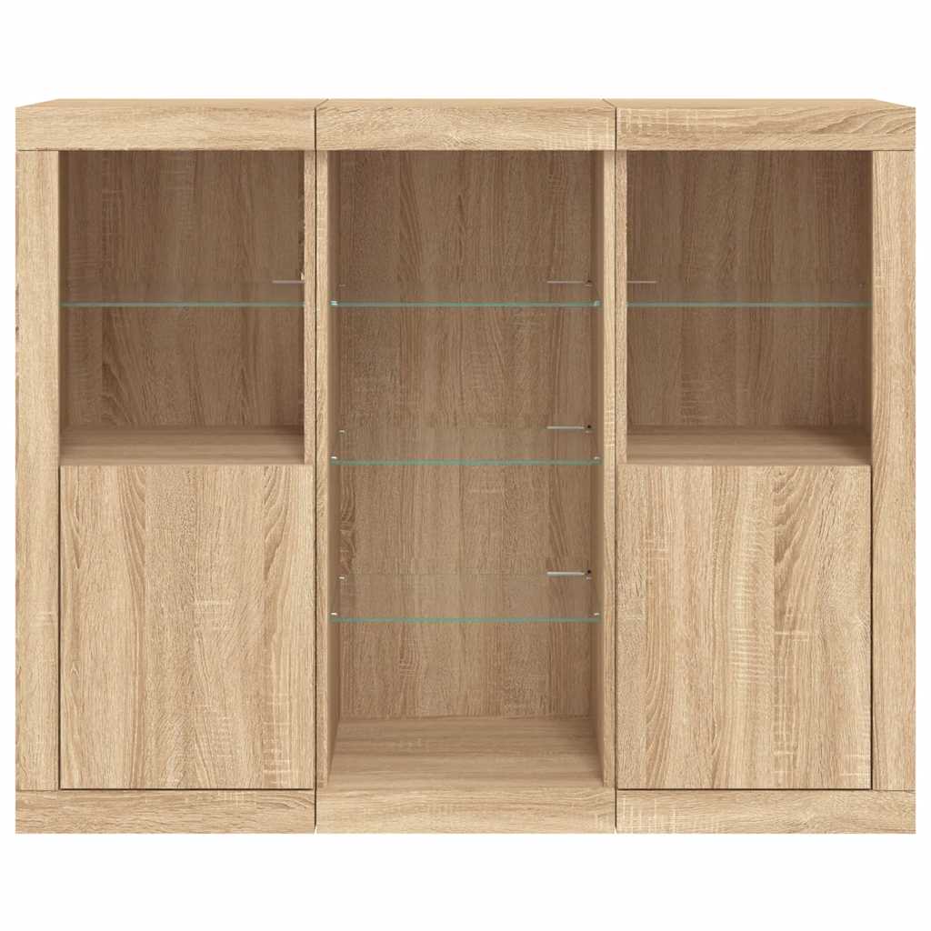 Buffets avec lumières LED 3 pcs chêne sonoma bois d'ingénierie - XIOS