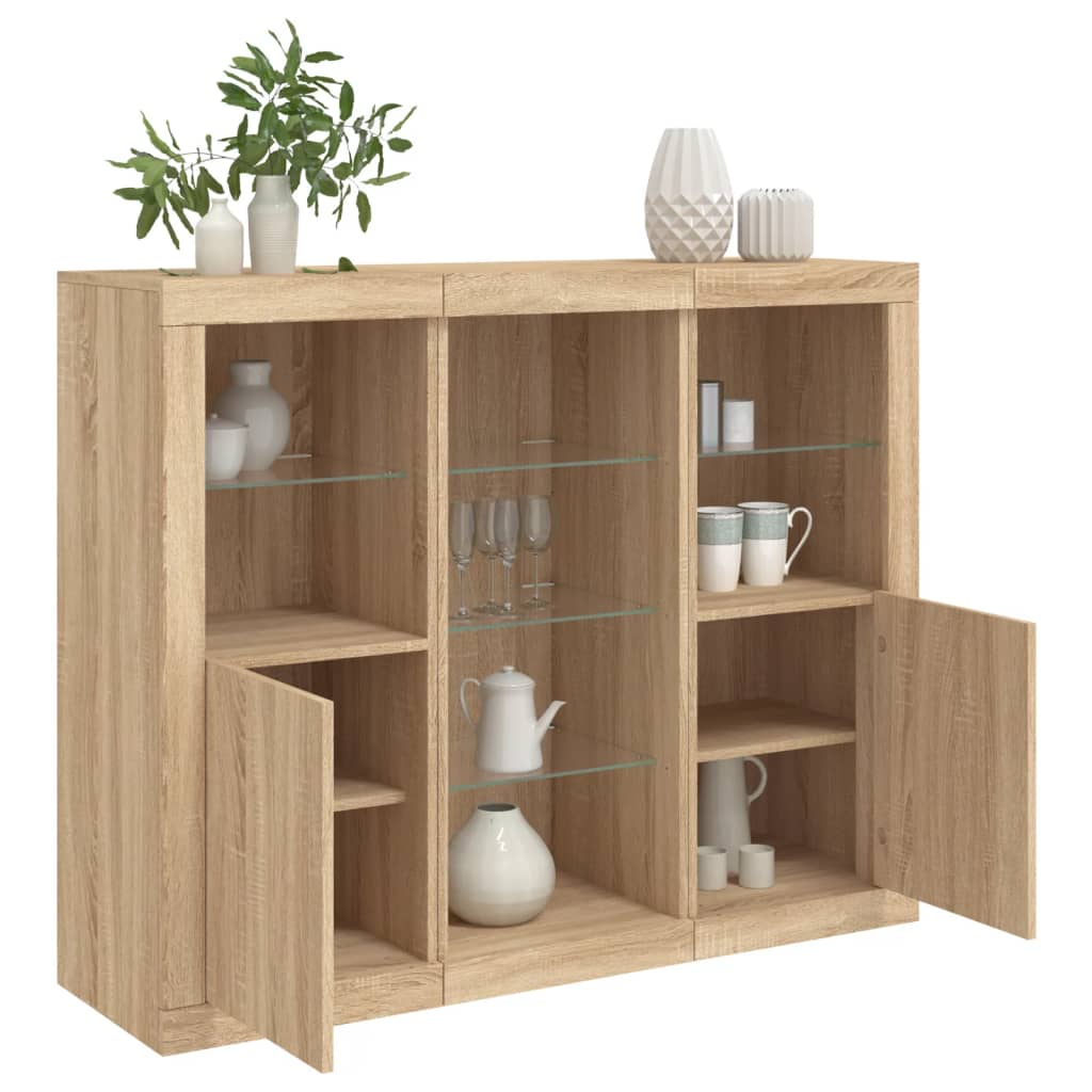 Buffets avec lumières LED 3 pcs chêne sonoma bois d'ingénierie - XIOS