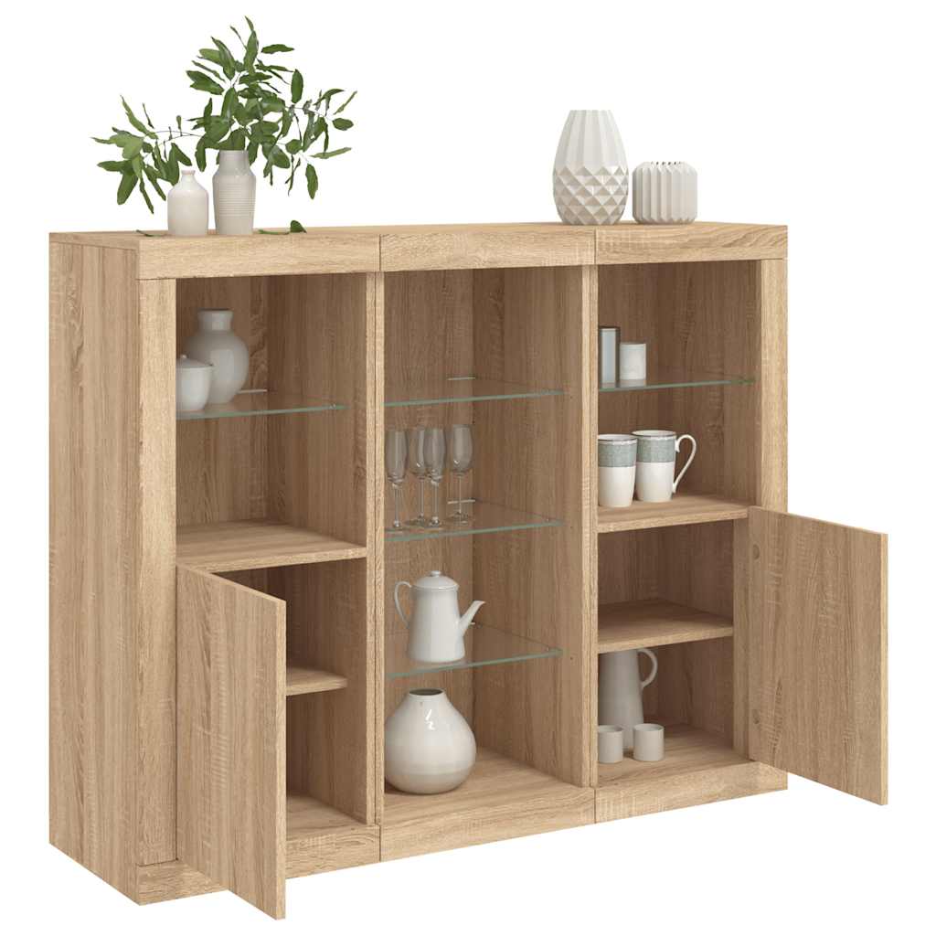 Buffets avec lumières LED 3 pcs chêne sonoma bois d'ingénierie - XIOS