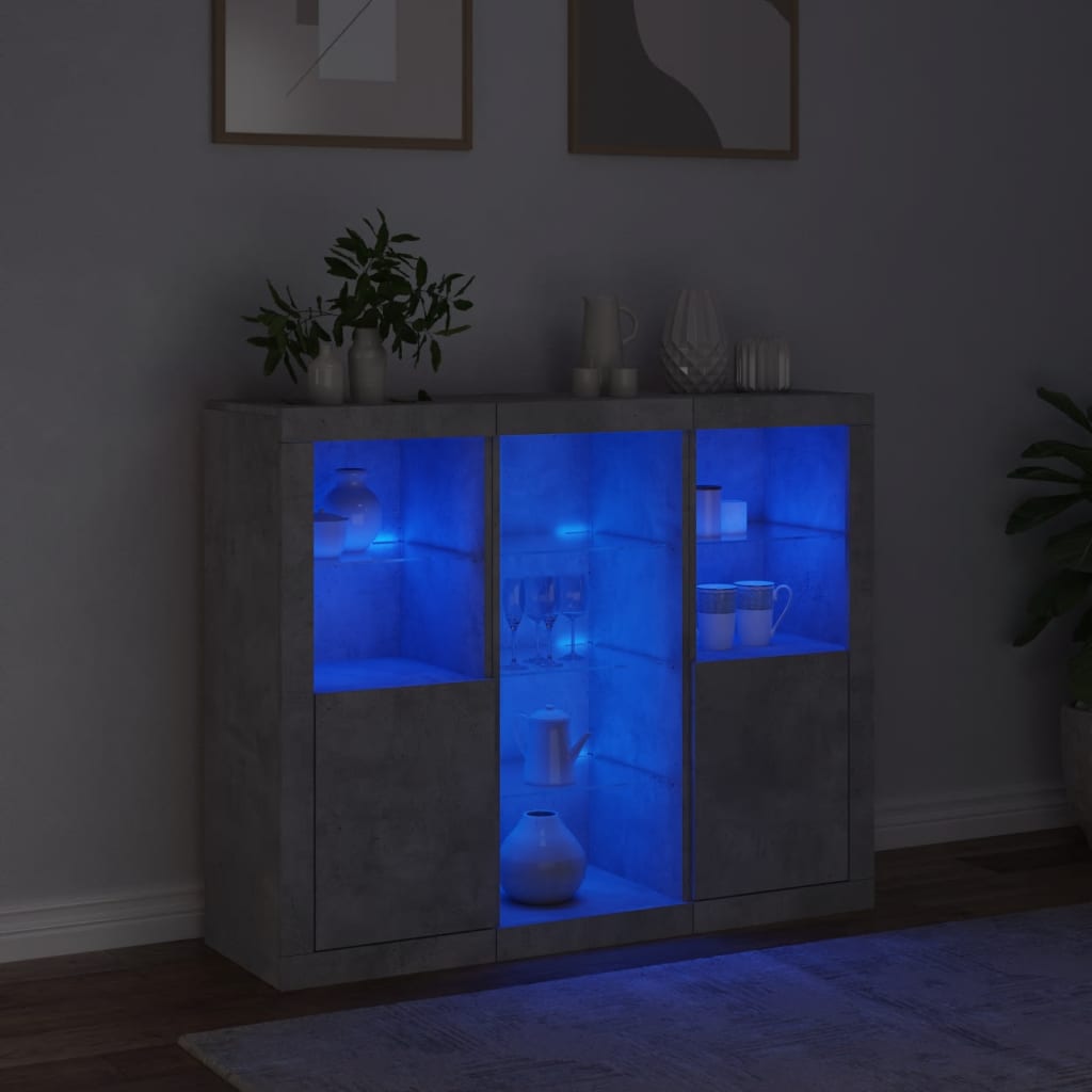 Buffets avec lumières LED 3 pcs gris béton bois d'ingénierie - XIOS