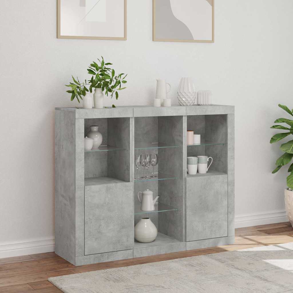 Buffets avec lumières LED 3 pcs gris béton bois d'ingénierie - XIOS