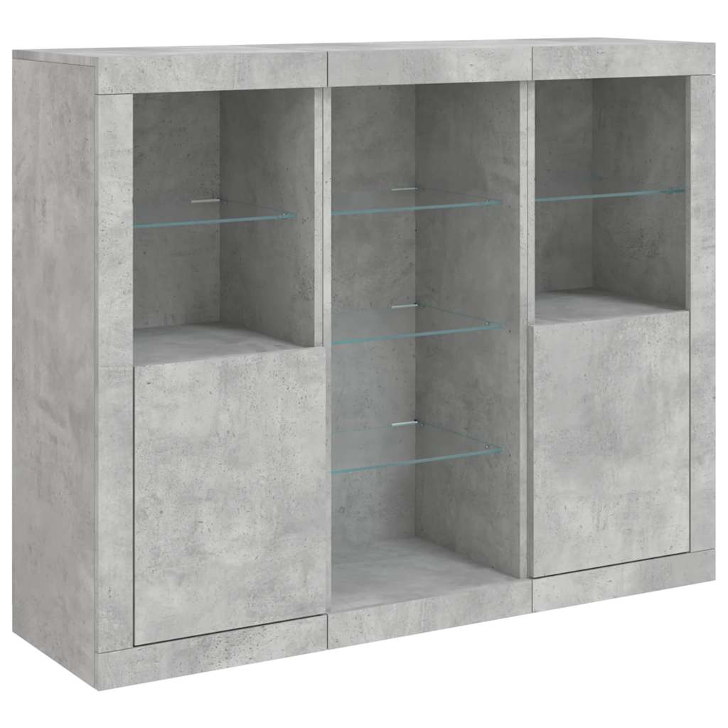 Buffets avec lumières LED 3 pcs gris béton bois d'ingénierie - XIOS