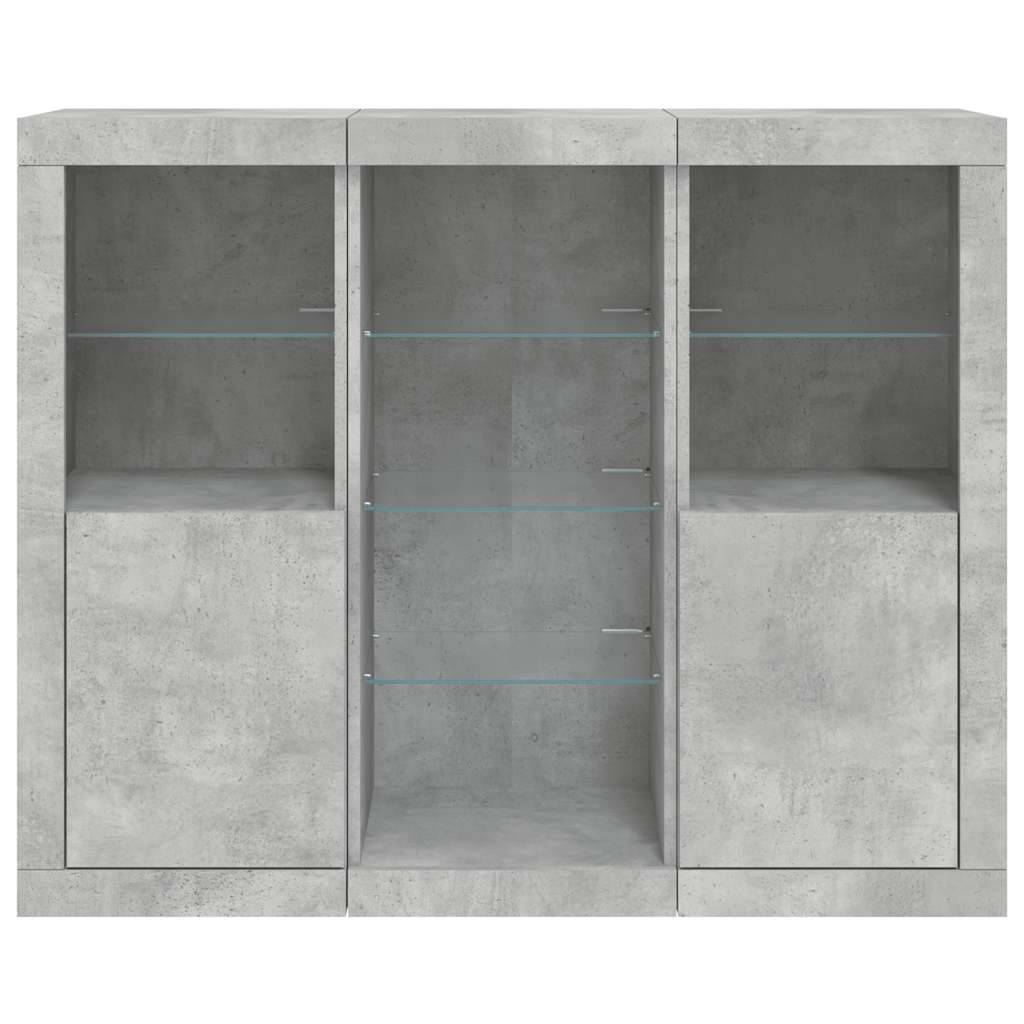 Buffets avec lumières LED 3 pcs gris béton bois d'ingénierie - XIOS