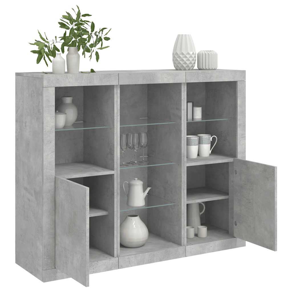 Buffets avec lumières LED 3 pcs gris béton bois d'ingénierie - XIOS