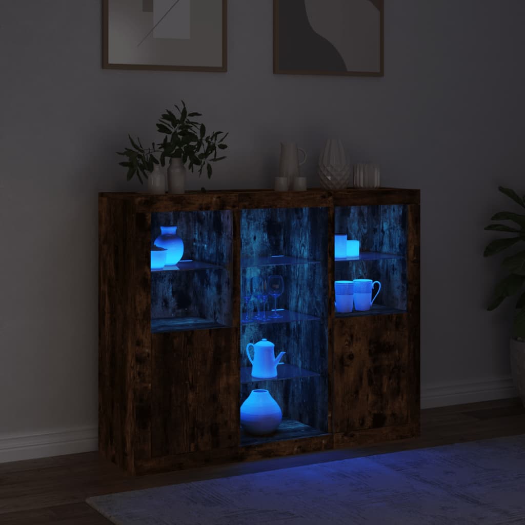 Buffets avec lumières LED 3 pcs chêne fumé bois d'ingénierie - XIOS