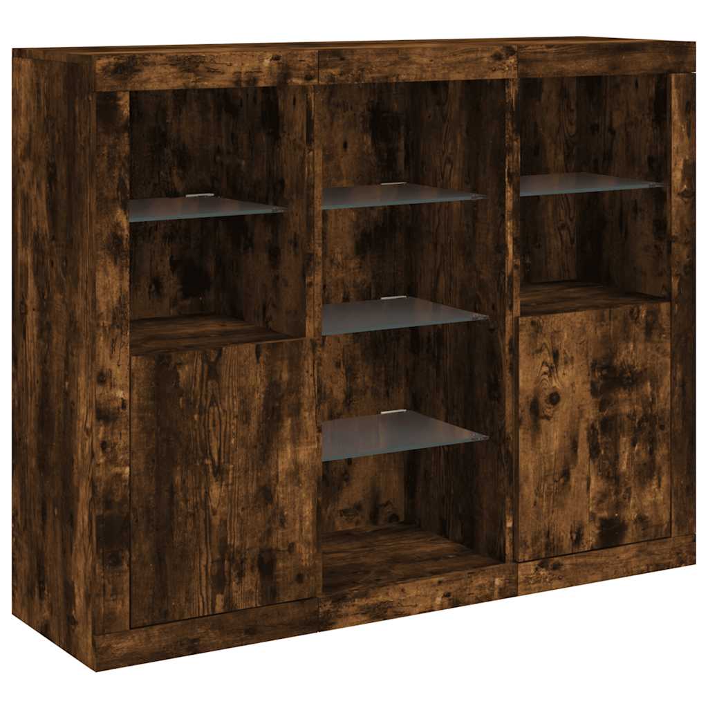 Buffets avec lumières LED 3 pcs chêne fumé bois d'ingénierie - XIOS