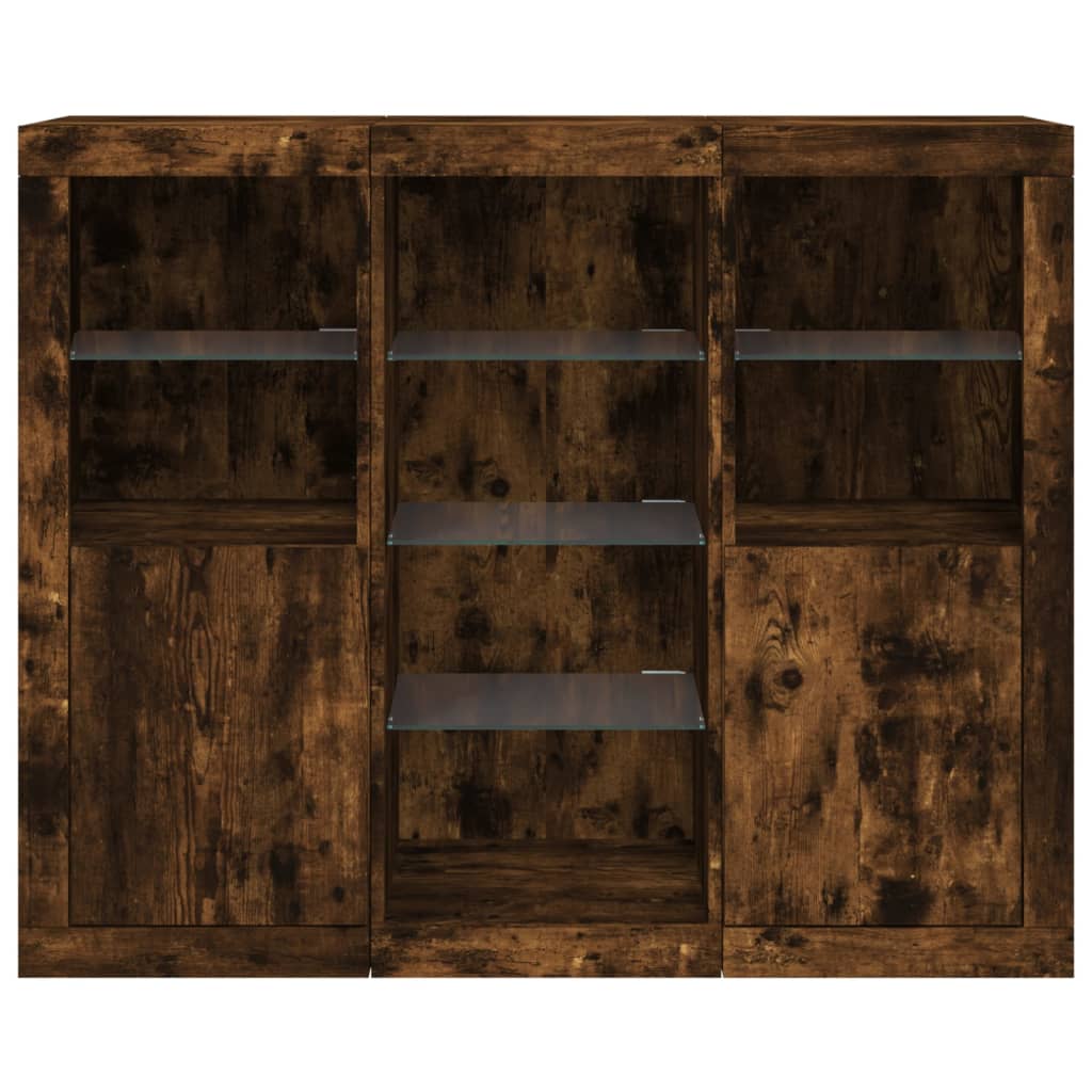 Buffets avec lumières LED 3 pcs chêne fumé bois d'ingénierie - XIOS