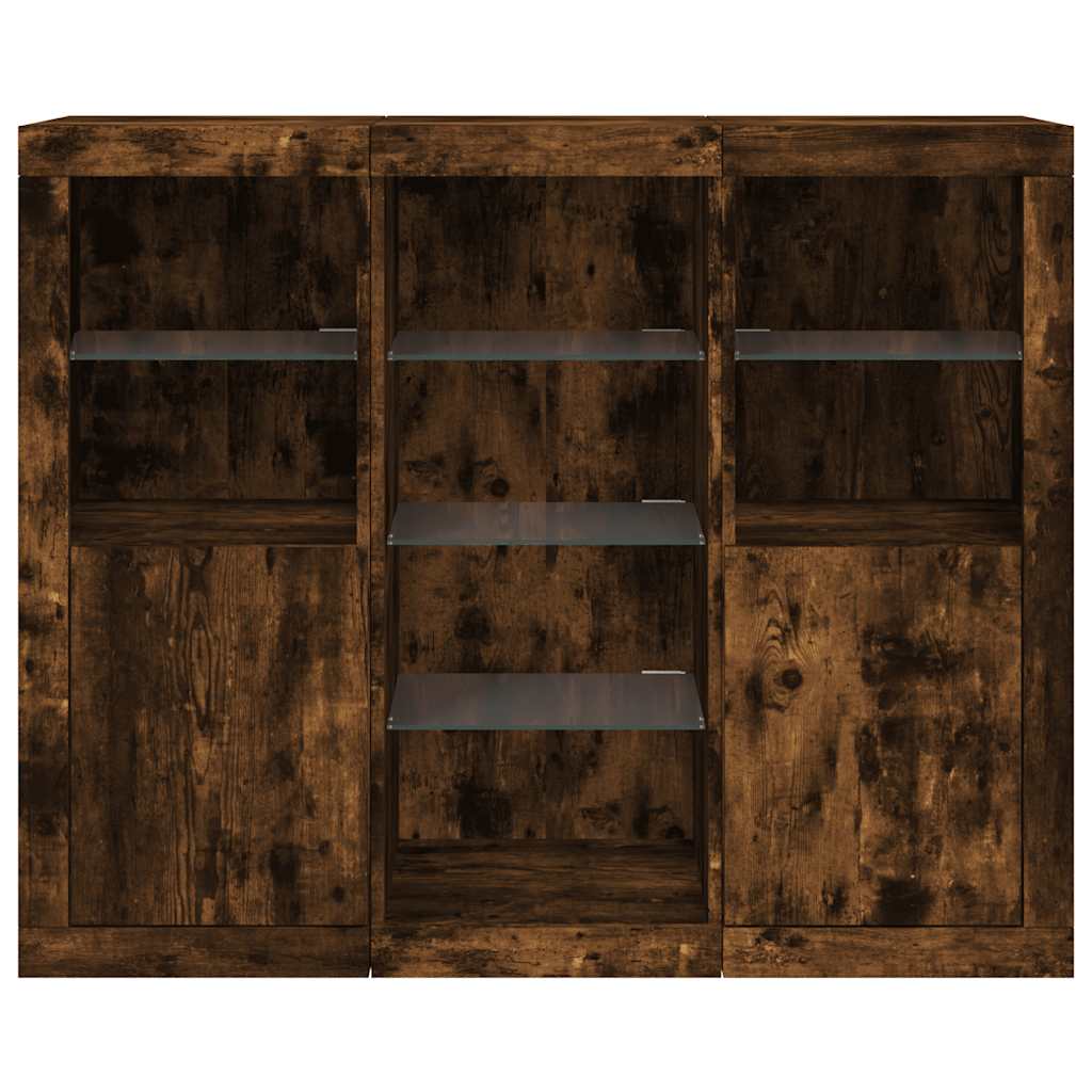 Buffets avec lumières LED 3 pcs chêne fumé bois d'ingénierie - XIOS