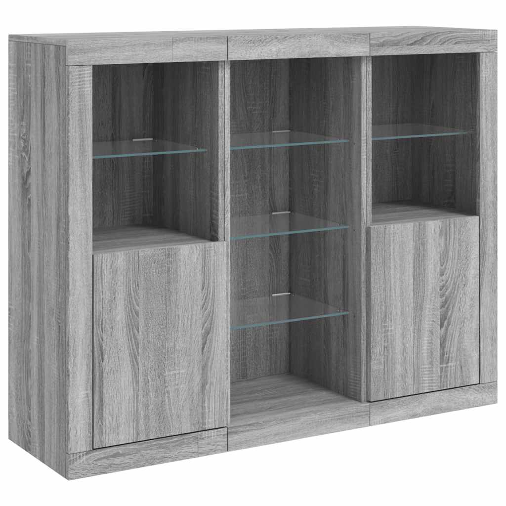 Buffets avec lumières LED 3 pcs sonoma gris bois d'ingénierie - XIOS