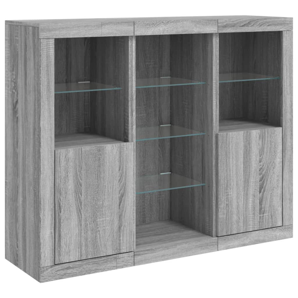 Buffets avec lumières LED 3 pcs sonoma gris bois d'ingénierie - XIOS