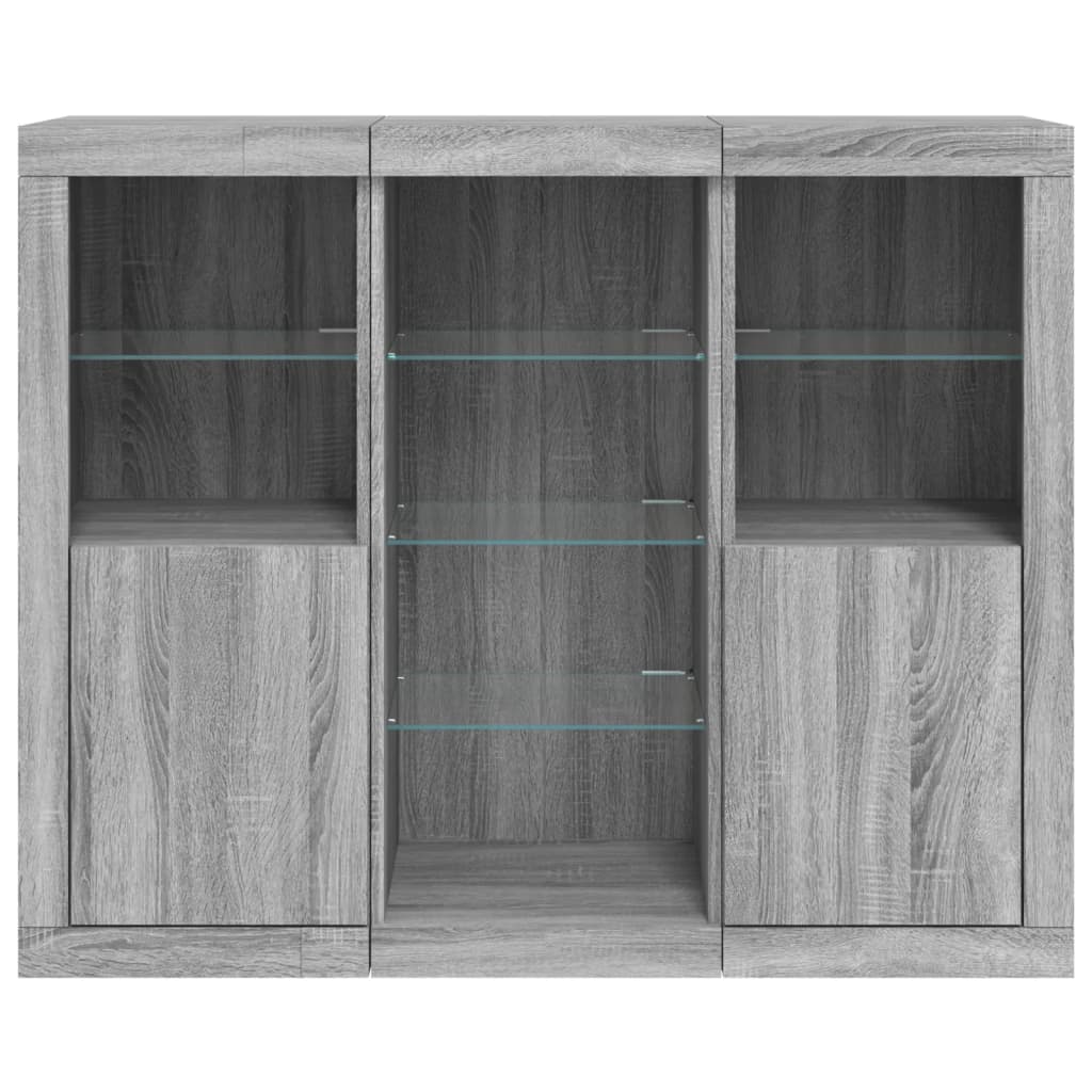 Buffets avec lumières LED 3 pcs sonoma gris bois d'ingénierie - XIOS