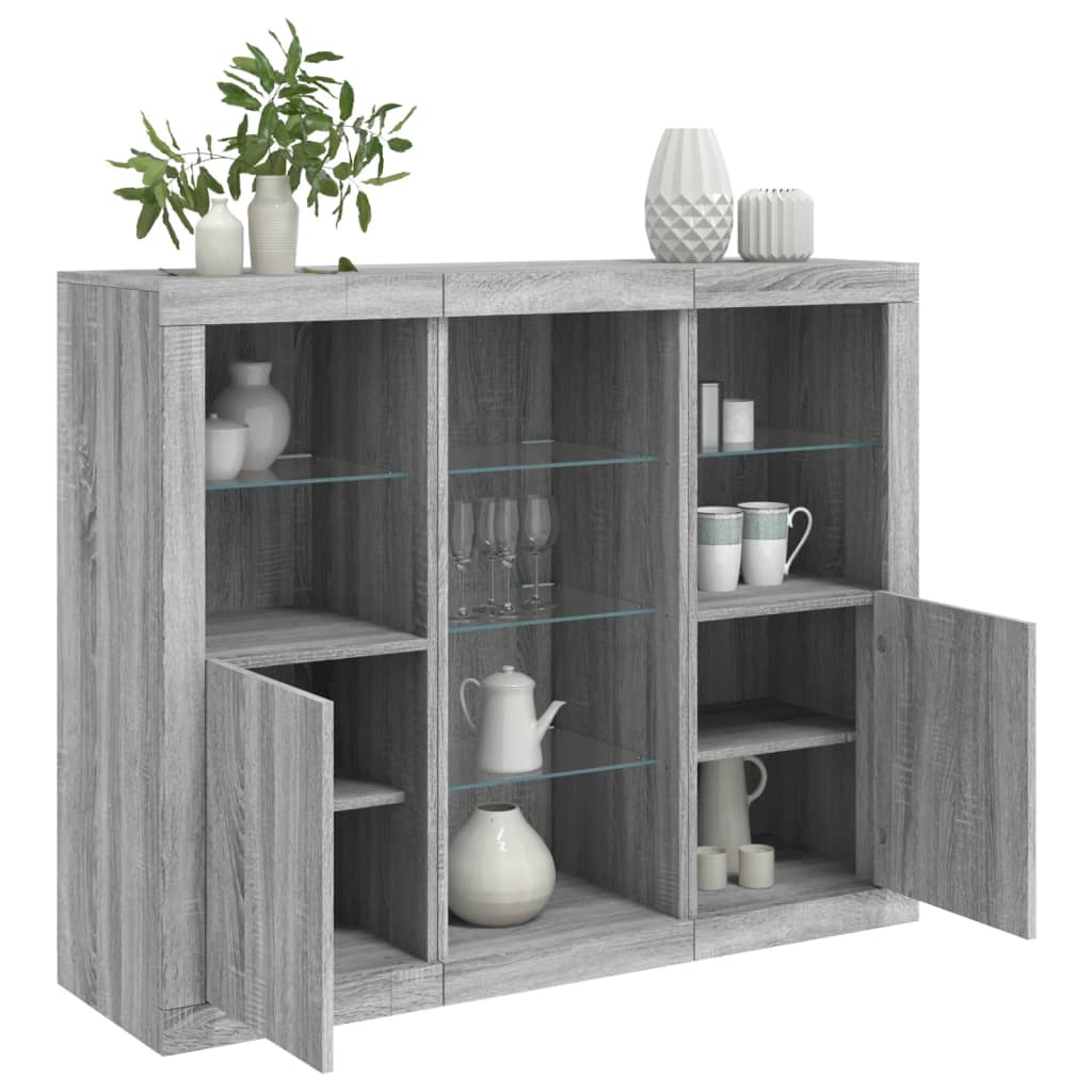 Buffets avec lumières LED 3 pcs sonoma gris bois d'ingénierie - XIOS