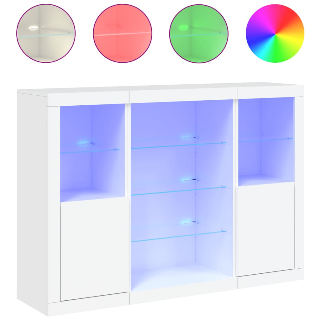 Buffets avec lumières LED 3 pcs blanc bois d'ingénierie