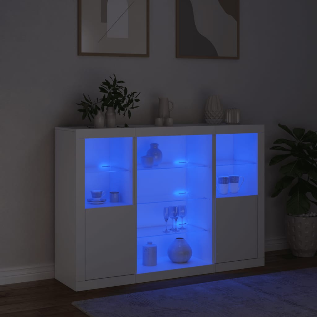 Buffets avec lumières LED 3 pcs blanc bois d'ingénierie - XIOS