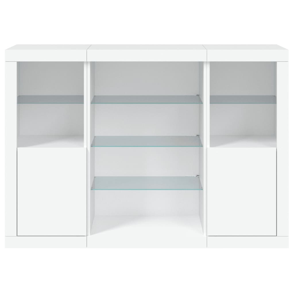 Buffets avec lumières LED 3 pcs blanc bois d'ingénierie - XIOS