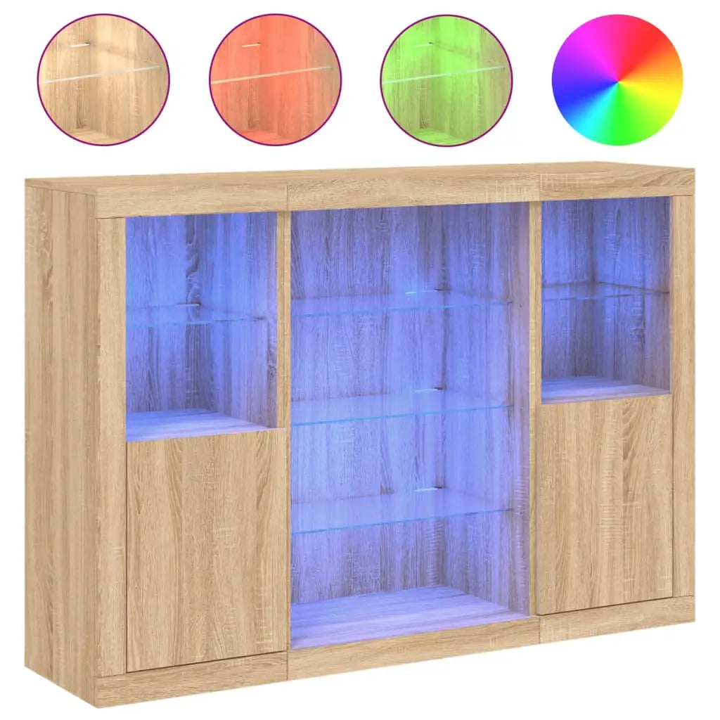 Buffets avec lumières LED 3 pcs chêne sonoma bois d’ingénierie - XIOS