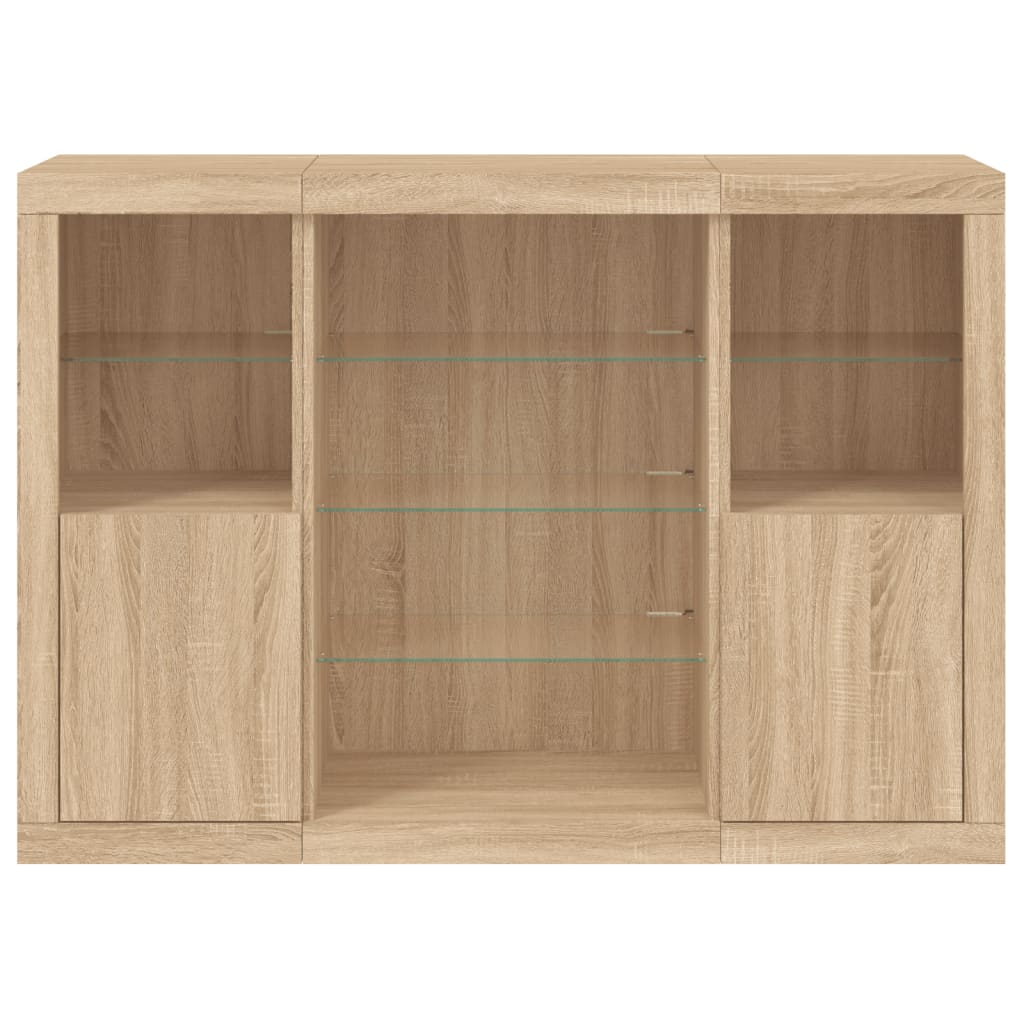 Buffets avec lumières LED 3 pcs chêne sonoma bois d'ingénierie - XIOS