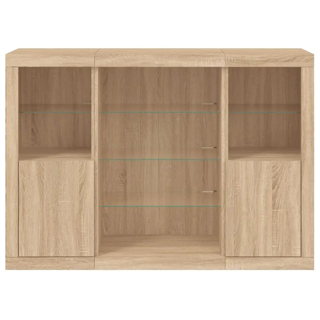 Buffets avec lumières LED 3 pcs chêne sonoma bois d’ingénierie - XIOS