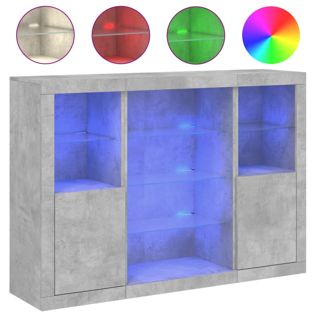 Buffets avec lumières LED 3 pcs gris béton bois d'ingénierie - XIOS