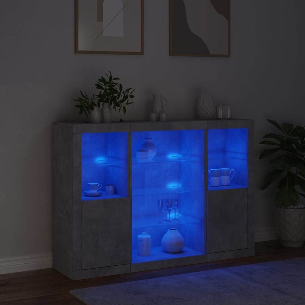 Buffets avec lumières LED 3 pcs gris béton bois d'ingénierie - XIOS