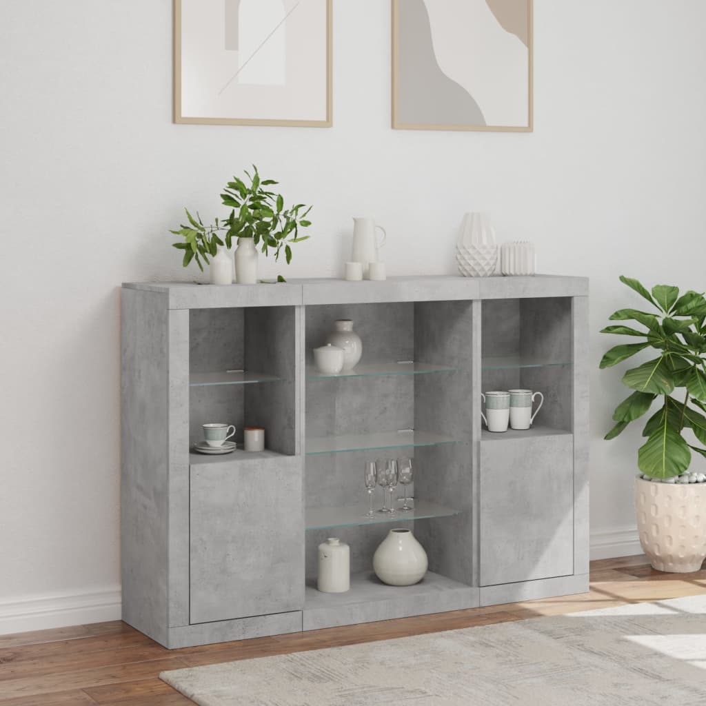 Buffets avec lumières LED 3 pcs gris béton bois d'ingénierie - XIOS