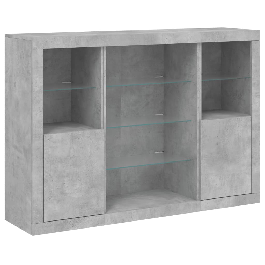 Buffets avec lumières LED 3 pcs gris béton bois d'ingénierie - XIOS