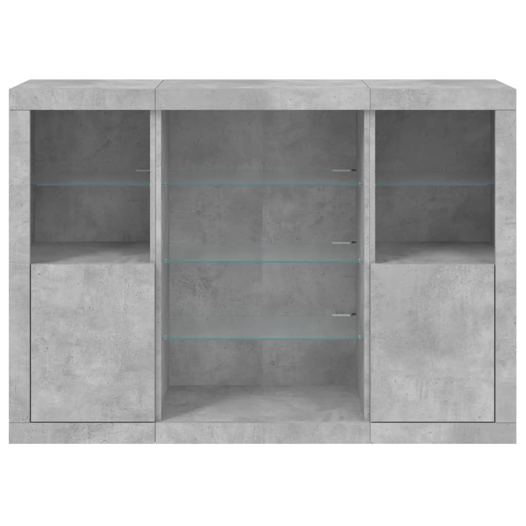 Buffets avec lumières LED 3 pcs gris béton bois d'ingénierie - XIOS