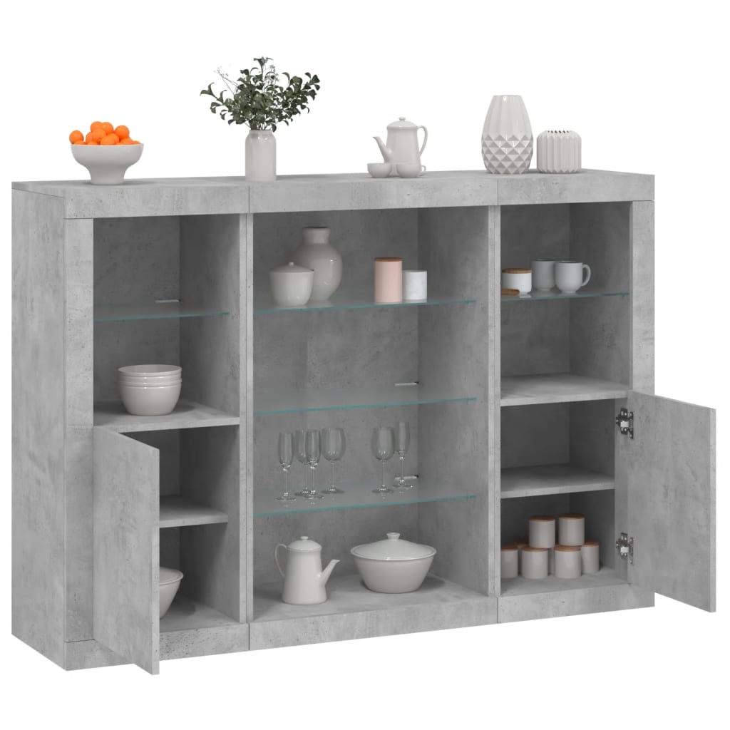 Buffets avec lumières LED 3 pcs gris béton bois d'ingénierie - XIOS