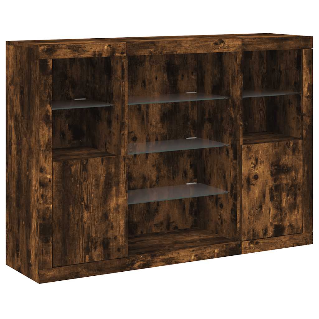 Buffets avec lumières LED 3 pcs chêne fumé bois d'ingénierie - XIOS