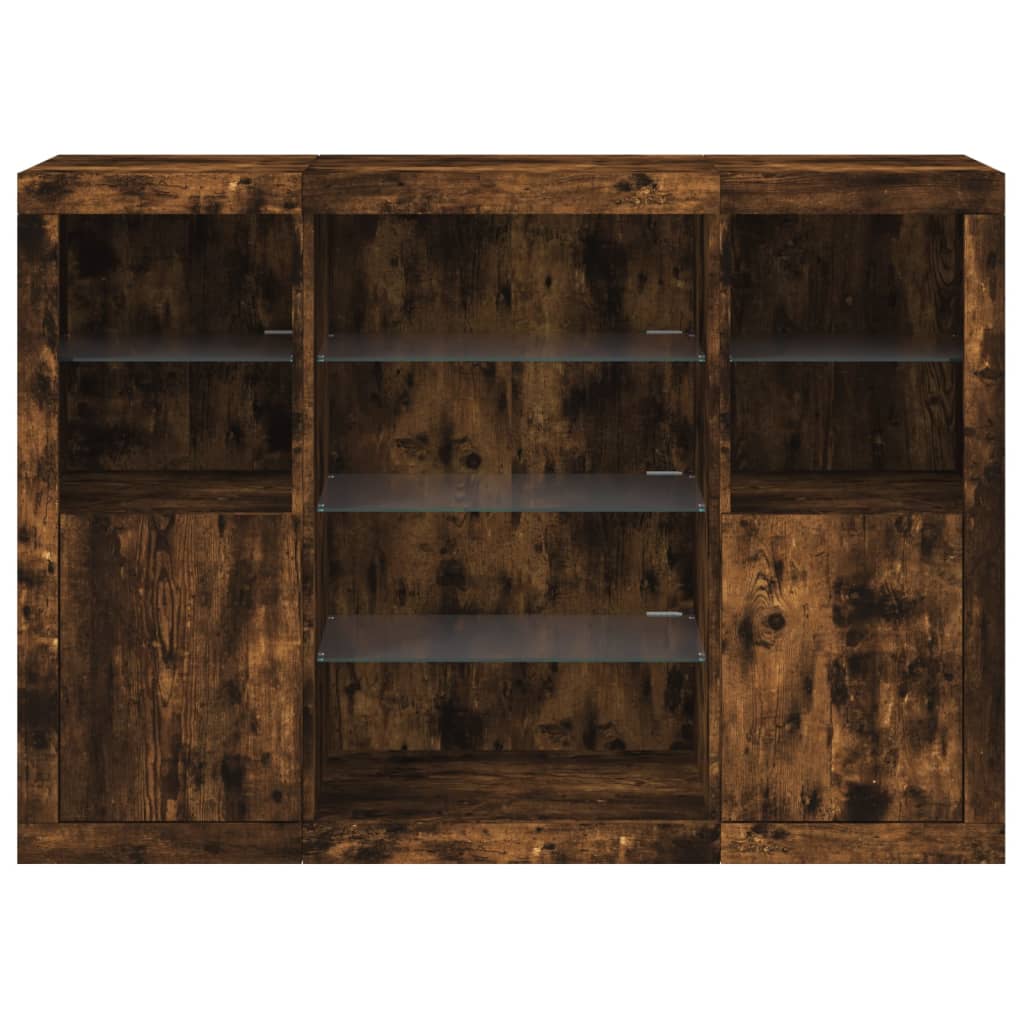 Buffets avec lumières LED 3 pcs chêne fumé bois d'ingénierie - XIOS