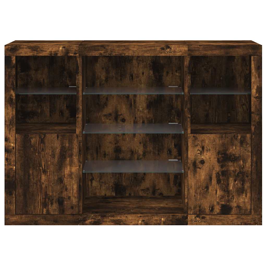 Buffets avec lumières LED 3 pcs chêne fumé bois d'ingénierie - XIOS