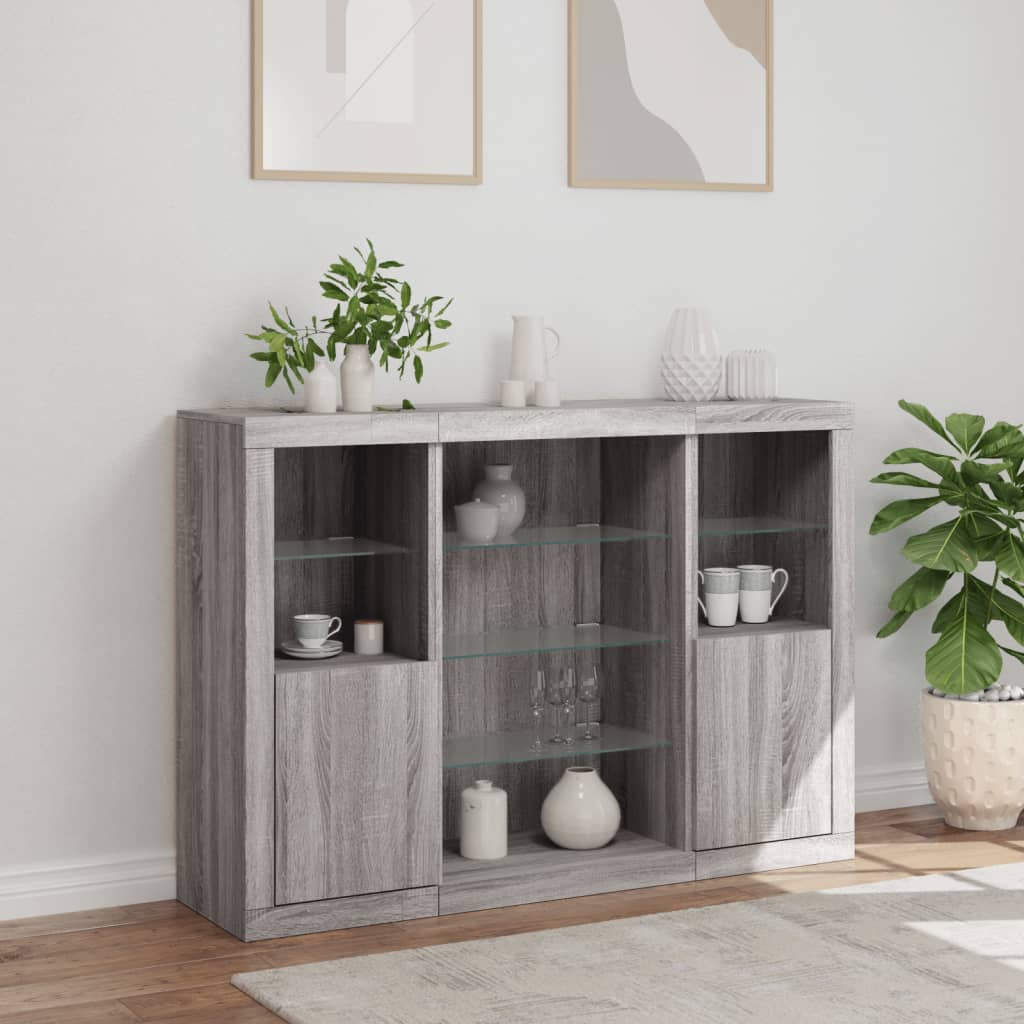 Buffets avec lumières LED 3 pcs sonoma gris bois d'ingénierie - XIOS