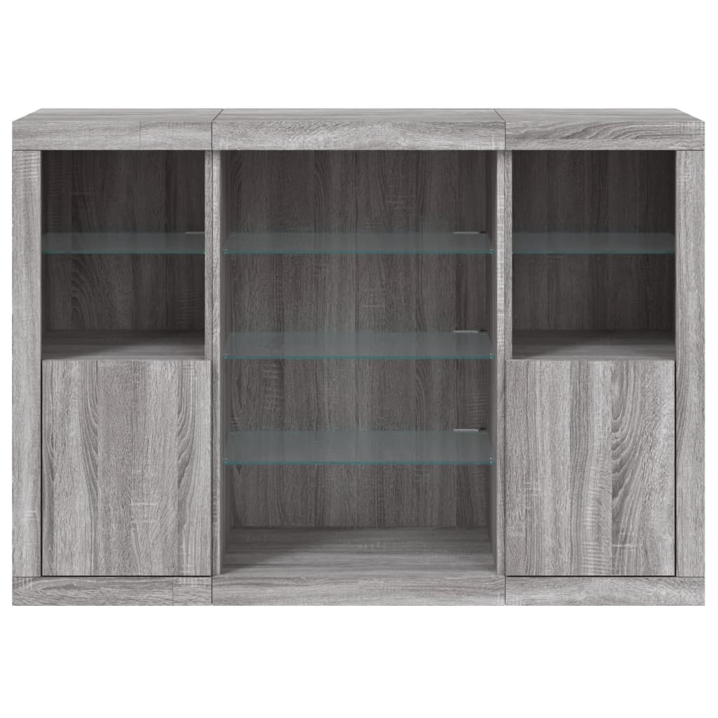 Buffets avec lumières LED 3 pcs sonoma gris bois d'ingénierie - XIOS