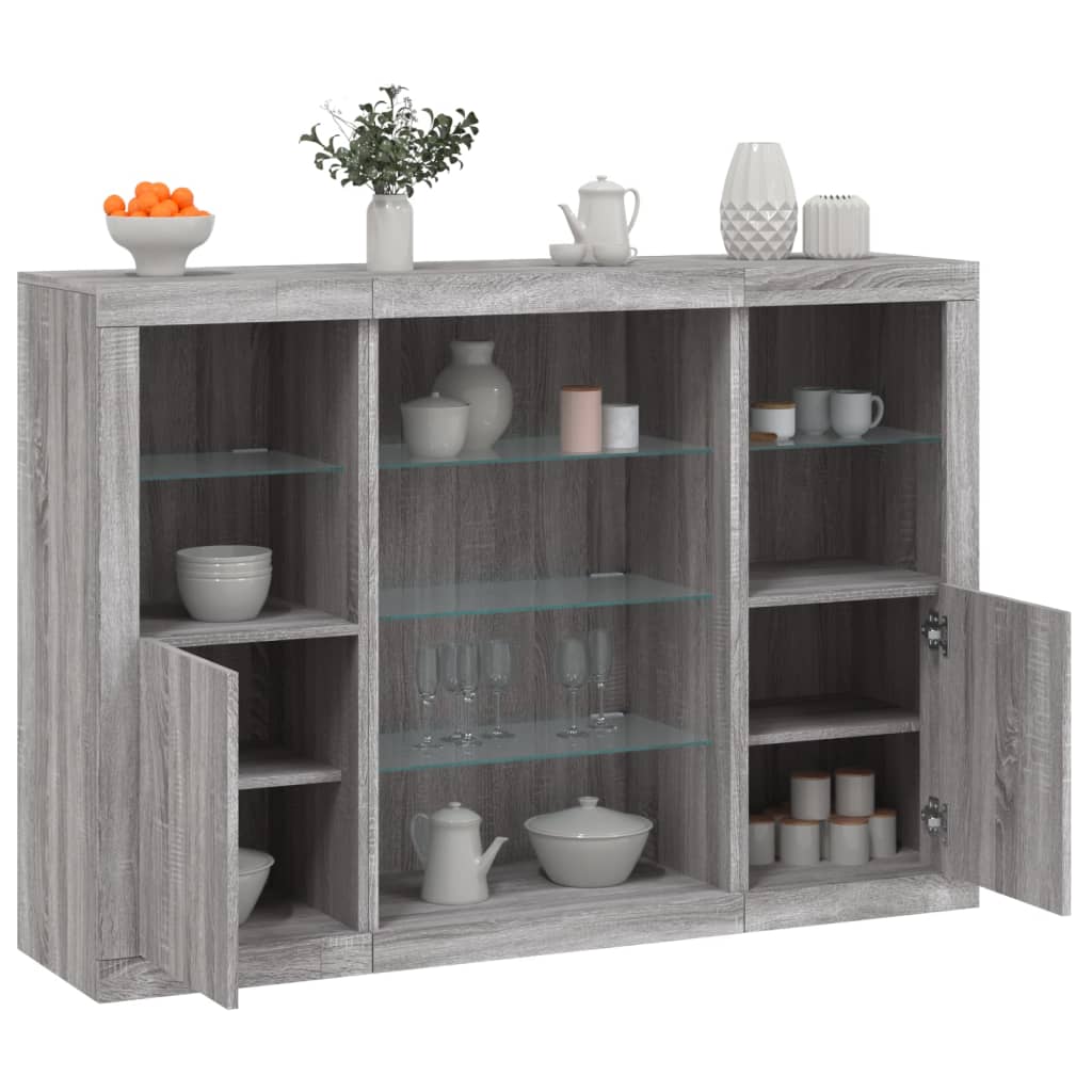 Buffets avec lumières LED 3 pcs sonoma gris bois d'ingénierie - XIOS