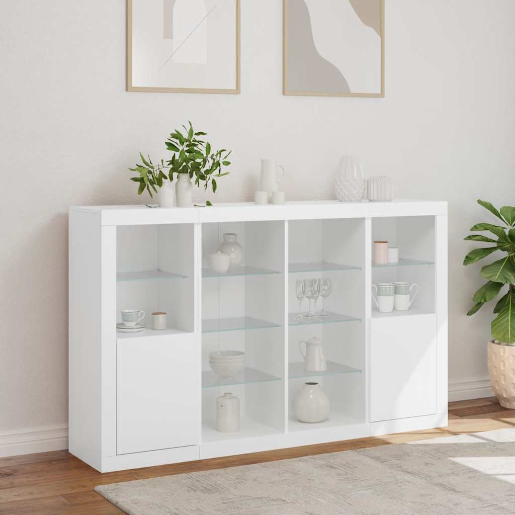 Buffets avec lumières LED 3 pcs blanc bois d'ingénierie - XIOS